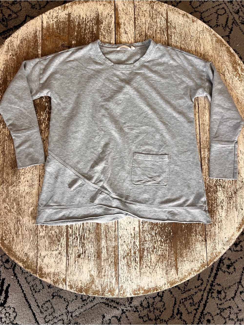 Soft Surroundings criss cross grey knit pocket Sweatshirt medium cotton